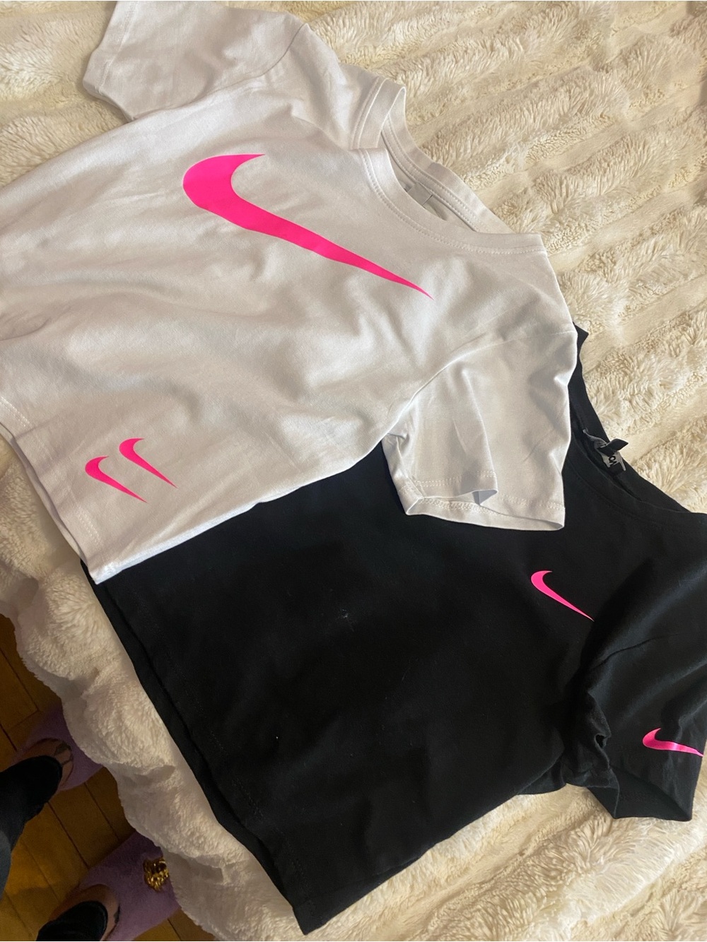 Nike 2 piece set  Short Sleeve Tee Set - White & Black with Hot Pink Swoosh